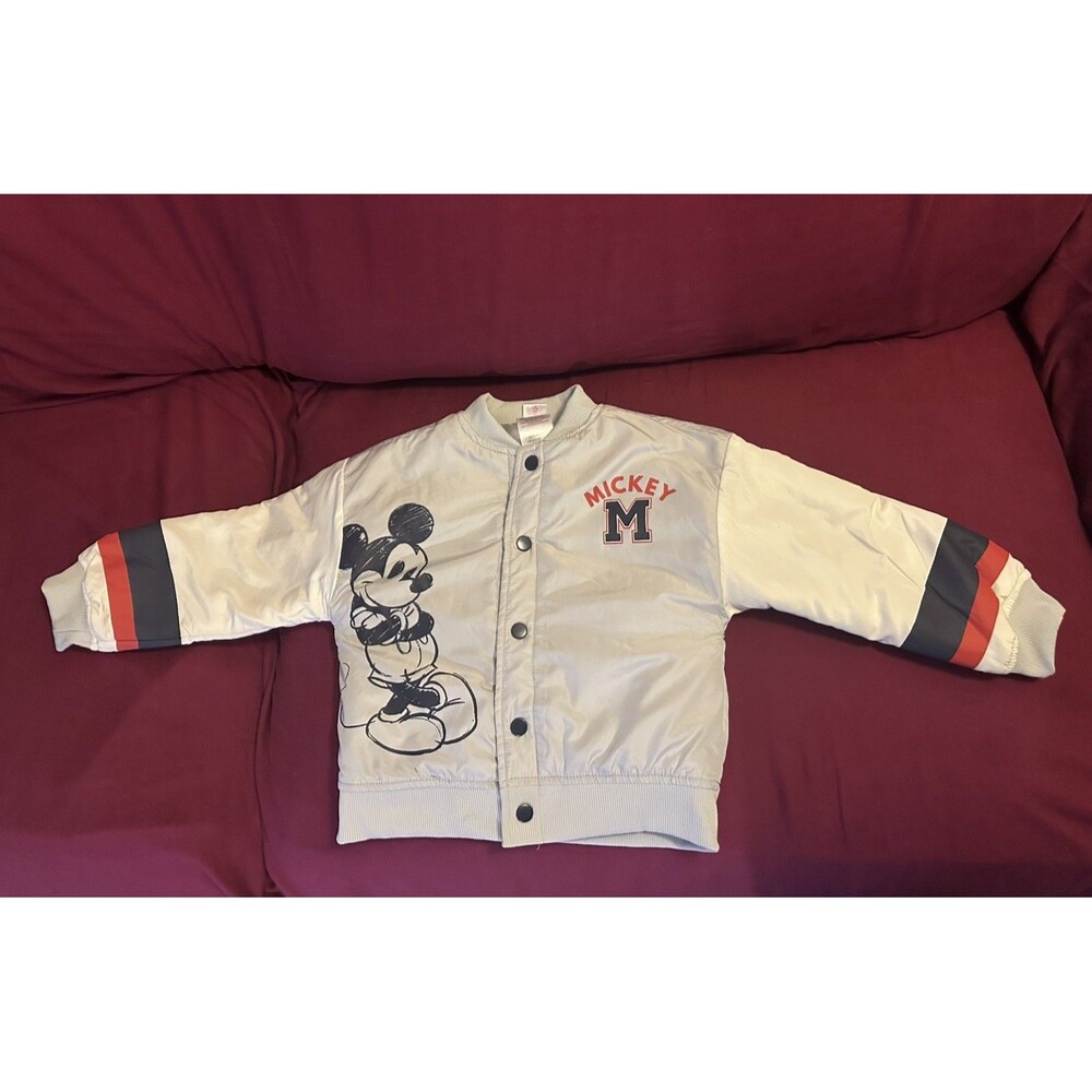 Disney Mickey Mouse Varsity Jacket Boys 4T White Red Black Letterman Snap Front